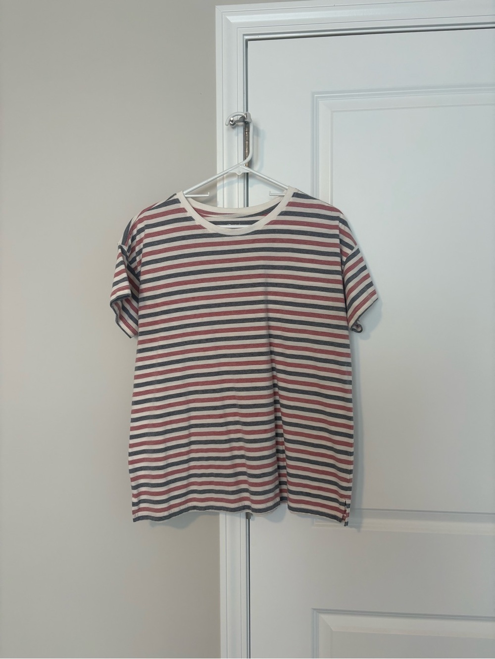 Striped Short Sleeve Crewneck Tee in Red, Blue, and White